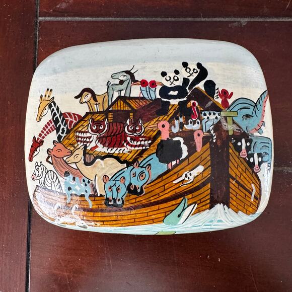VTG Noah’s Ark Hand-painted Trinket Keepsake Box Made in India Baby Gift - Picture 1 of 11